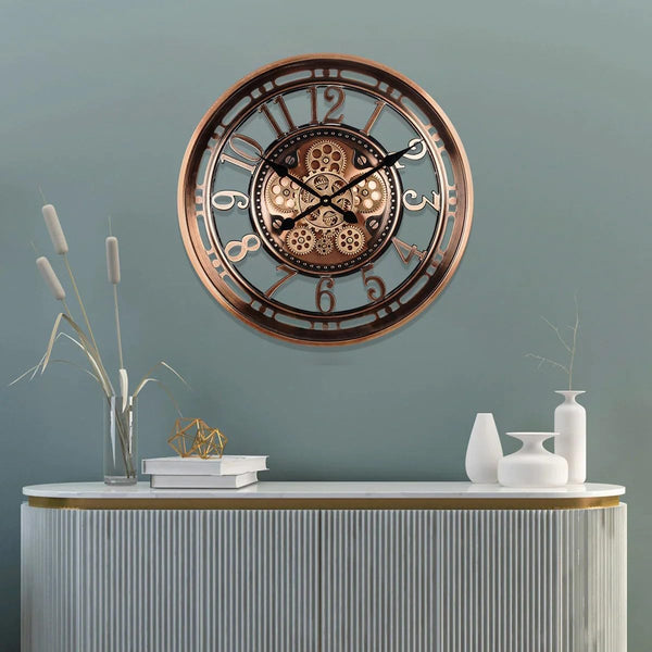 Large Moving Gears Wall Clock – 21 Inch Analog Art Deco Metal Clock