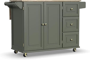 Rolling Kitchen Island Cart with Drop-Leaf Breakfast Bar
