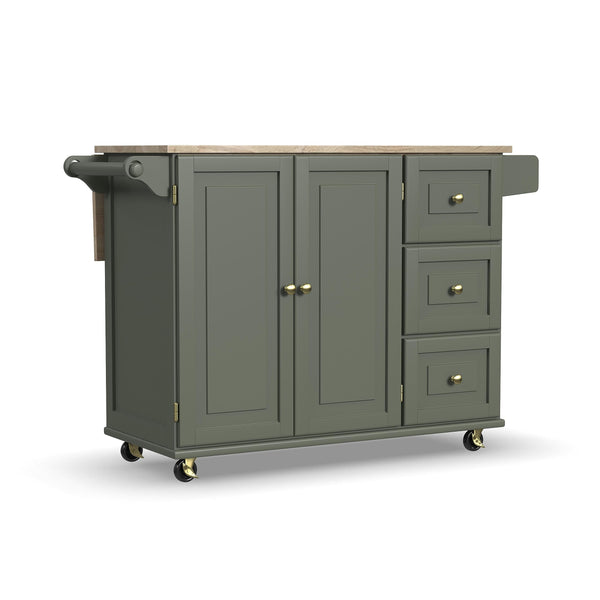 Rolling Kitchen Island Cart with Drop-Leaf Breakfast Bar