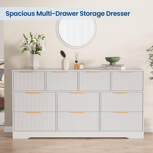 10-Drawer Fluted Dresser with Gold Handles