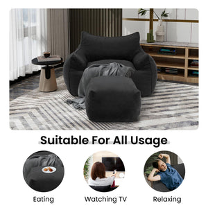 Bean Bag Chair with Footrest & Armrests – Corduroy Foam Sofa