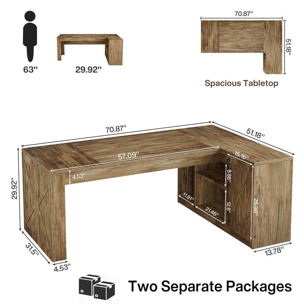 L-Shaped Executive Desk with Storage Cabinet