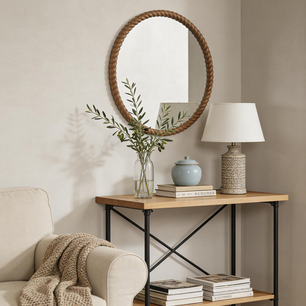 30" Round Rope-Frame Wall Mirror