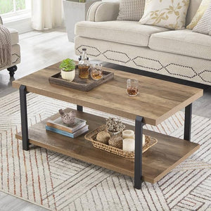 Modern Rectangle Coffee Table with 2-Tier Storage