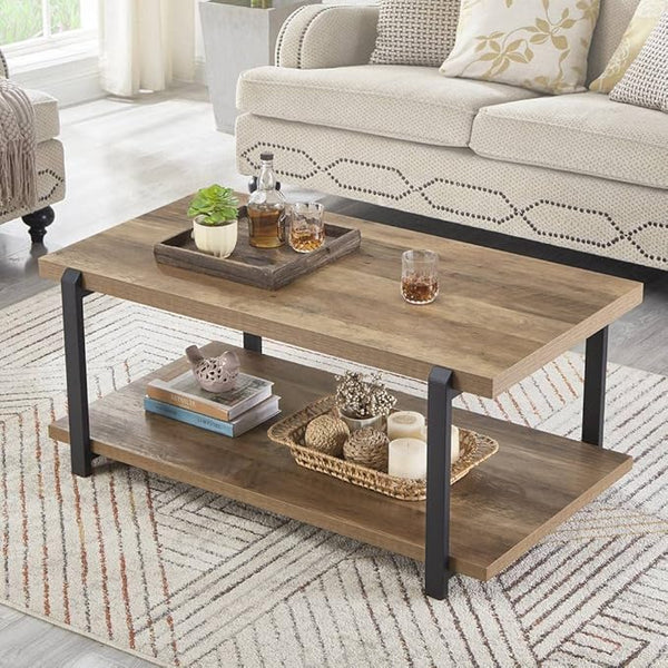 Modern Rectangle Coffee Table with 2-Tier Storage