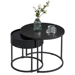 Round Nesting Coffee Tables Set of 2 with Hidden Storage