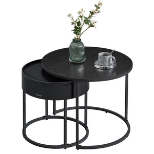 Round Nesting Coffee Tables Set of 2 with Hidden Storage