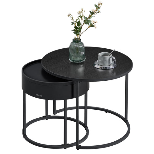Round Nesting Coffee Tables Set of 2 with Hidden Storage
