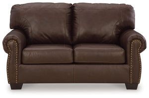 Dark Brown Leather Loveseat with Nailhead Trim