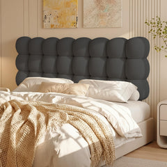 Queen Upholstered Headboard – Cloud-Shaped, Adjustable Height, Teddy Fleece, Grey