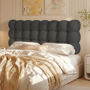 Queen Upholstered Headboard – Cloud-Shaped, Adjustable Height, Teddy Fleece, Grey