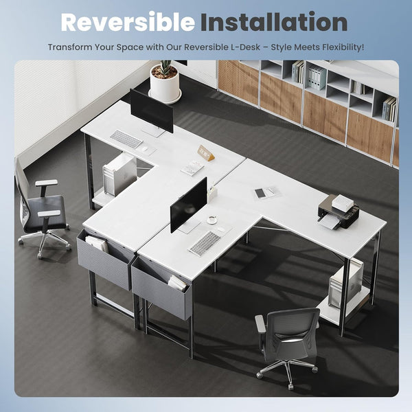 L-Shaped Corner Computer Desk with CPU Stand and Side Storage Bag
