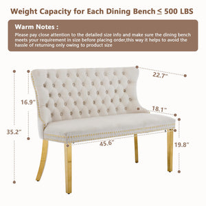 Velvet Settee Dining Bench with Back – Button Tufted Loveseat with Nailhead Trim