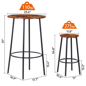 3-Piece Round Pub Dining Set with 2 Counter Height Bar Stools