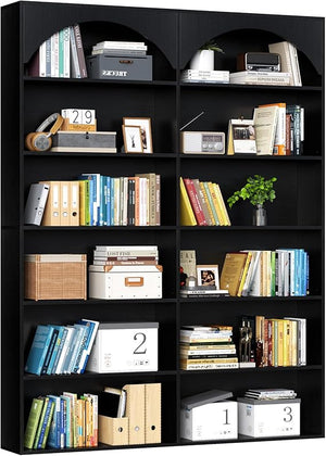 7-Tier Double Wide Bookcase with 12 Open Shelves