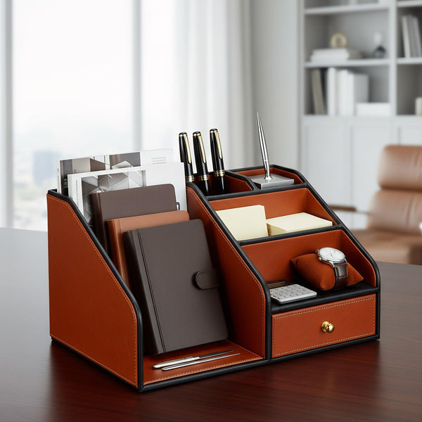 PU Leather Desk Organizer with Drawer