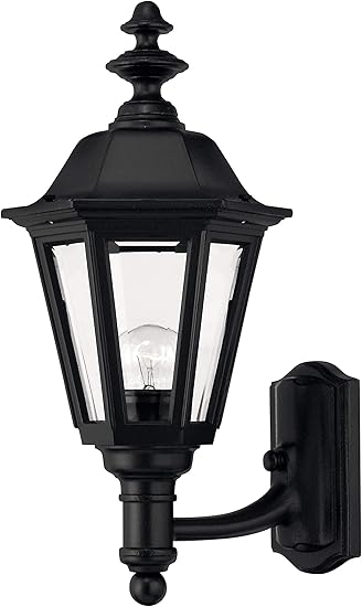 Traditional Black Outdoor Wall Lantern – Aluminum with Beveled Glass