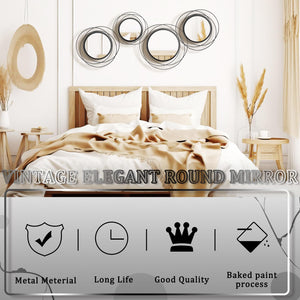 Set of 4 Round Metal Wall Mirrors Minimalist Circle Wall Decor