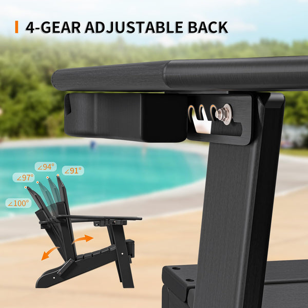 Folding Adirondack Chairs with Retractable Footrest & Cup Holders – HDPE, 400 LBS Capacity