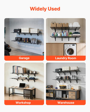 Heavy Duty Wall Mounted Garage Shelving – 2-Pack Steel Floating Shelf Rack