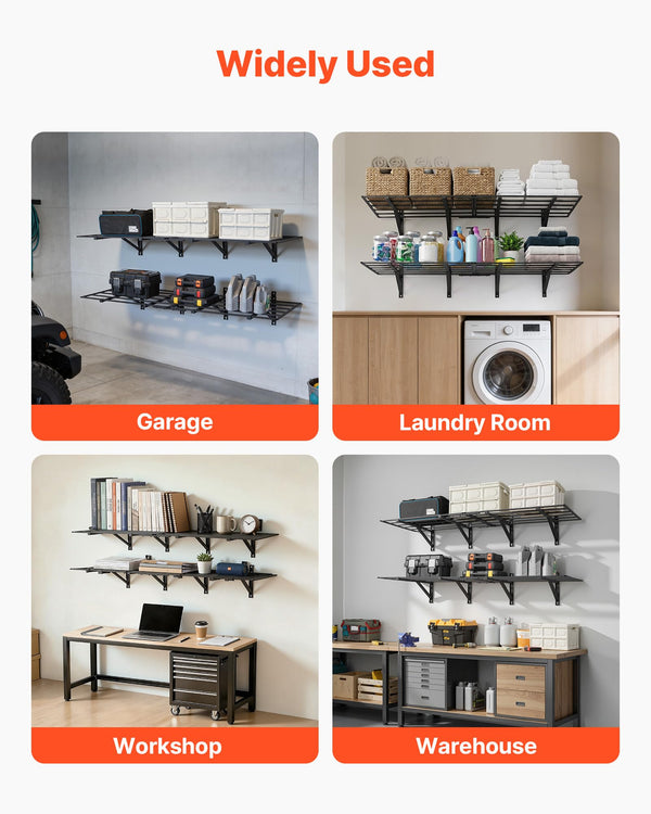 Heavy Duty Wall Mounted Garage Shelving – 2-Pack Steel Floating Shelf Rack