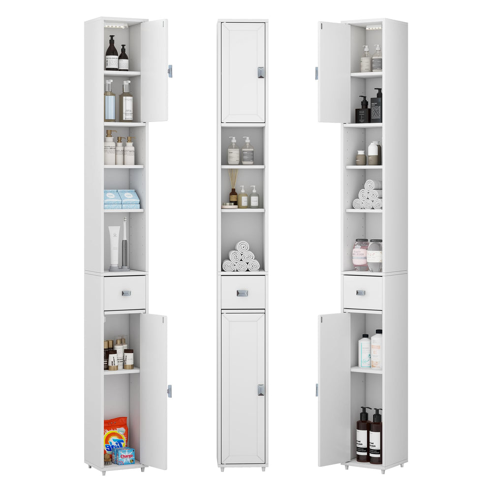 Tall Narrow Storage Cabinet with Lights & Adjustable Shelves
