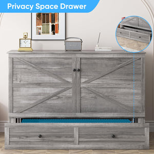 Queen Size Cabinet Murphy Bed with Tri-Fold Mattress & USB Charging