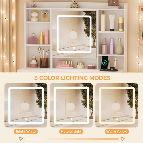 Lighted Makeup Vanity Desk with Mirror, Drawers & Storage