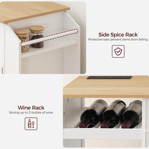 Rolling Kitchen Island Cart with Power Outlet, Drawer, Wine Rack & Spice Rack