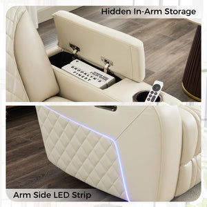 Power Recliner Sofa with Adjustable Headrest & LED Lights