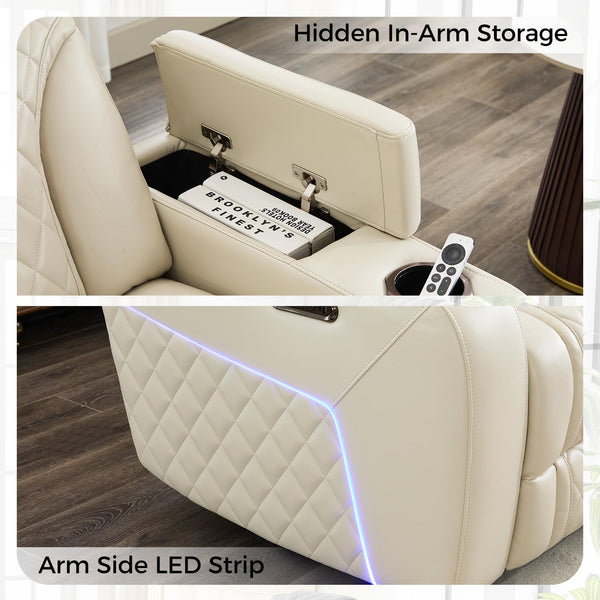 Power Recliner Sofa with Adjustable Headrest & LED Lights