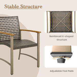 Outdoor PE Wicker Patio Dining Chairs Set of 4 with Acacia Wood Armrests