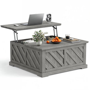 Lift-Top Coffee Table with Hidden Storage & Diagonal Pattern