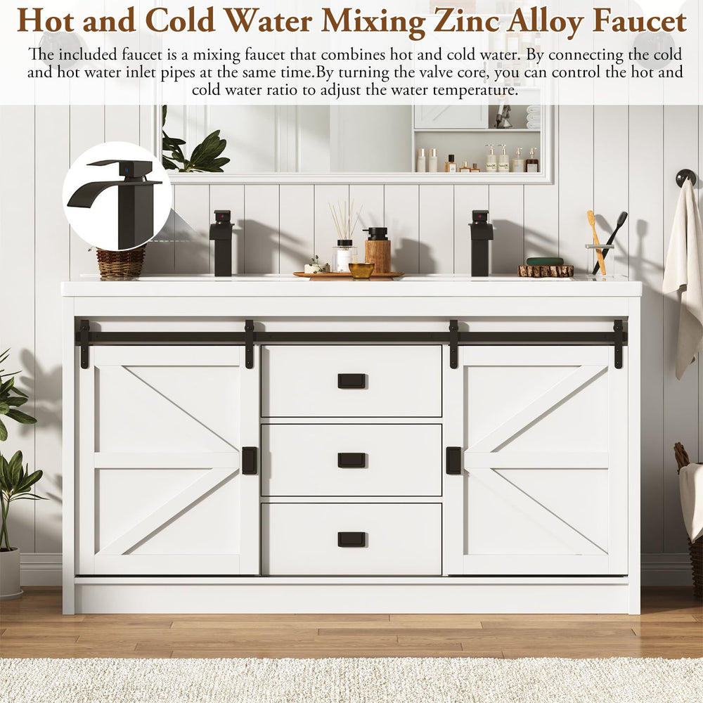 59" Double Bathroom Vanity with Sink, Faucet & Storage Drawers