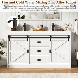 59" Double Bathroom Vanity with Sink, Faucet & Storage Drawers