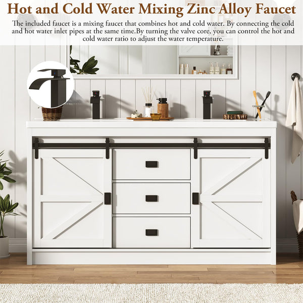 59" Double Bathroom Vanity with Sink, Faucet & Storage Drawers