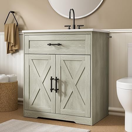 30-Inch Farmhouse Bathroom Vanity with Ceramic Sink