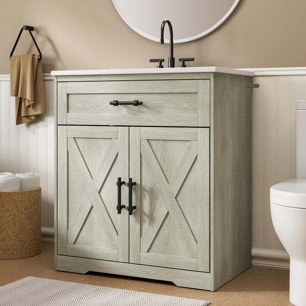 30-Inch Farmhouse Bathroom Vanity with Ceramic Sink
