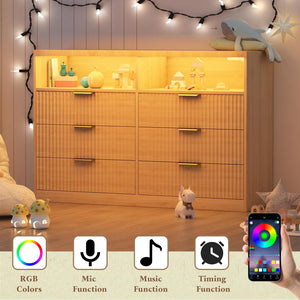 Wooden Dresser TV Stand with LED Lighting & Charging Station