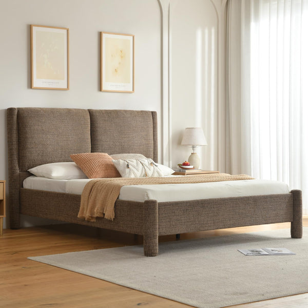 Upholstered Platform Bed Frame with Padded Headboard & Slatted Support