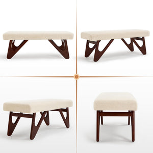 Upholstered Entryway Bench with Cat-Ear Solid Wood Legs