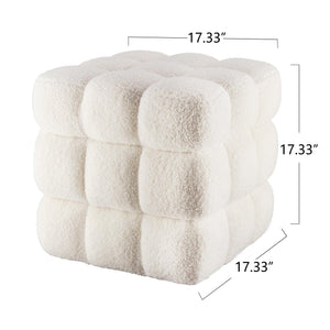 Fuzzy Sherpa Ottoman Pouf with Wooden Frame | Square & Round Styles