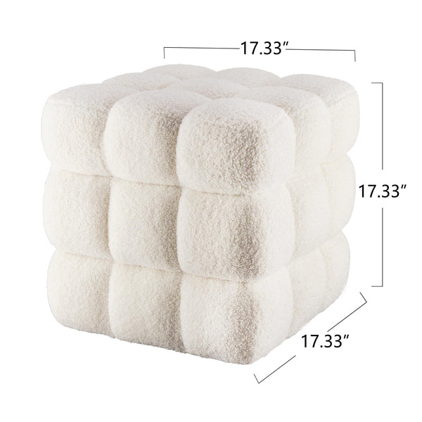 Fuzzy Sherpa Ottoman Pouf with Wooden Frame | Square & Round Styles
