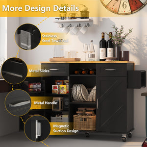 Rolling Kitchen Island with Storage Cabinet & Drop Leaf