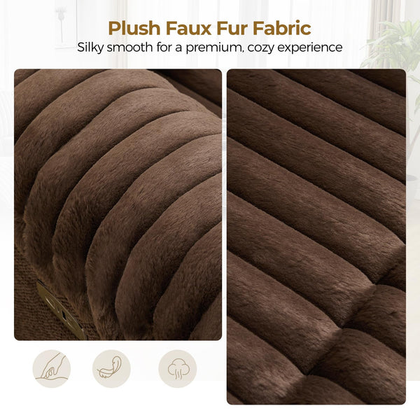 Power Reclining Sectional Sofa – 6-Seat Faux Fur with Wireless Charger