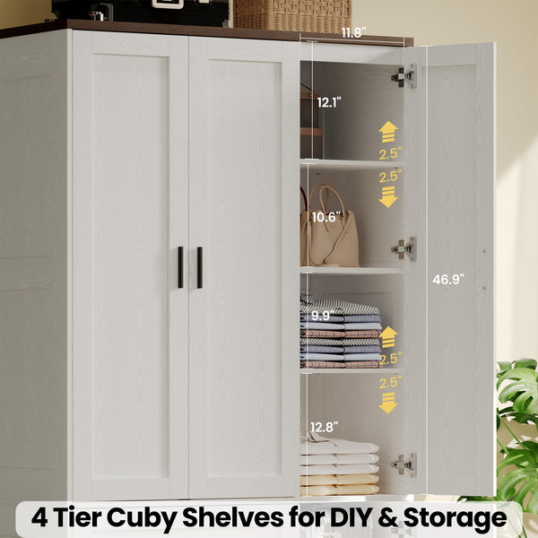Freestanding Wardrobe Closet with 3 Doors, Hanging Rod & Drawers