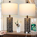 Farmhouse Table Lamp Set of 2 with USB Ports & Nightlight