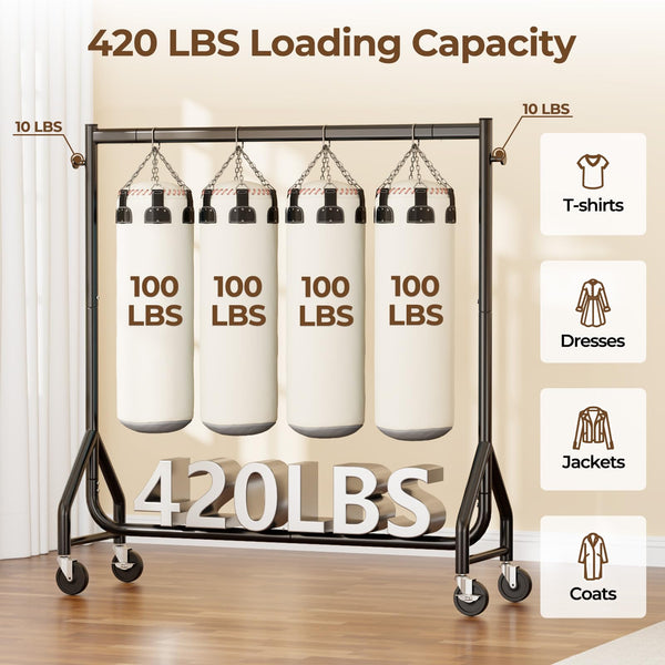 Heavy Duty Rolling Clothes Rack with Wheels