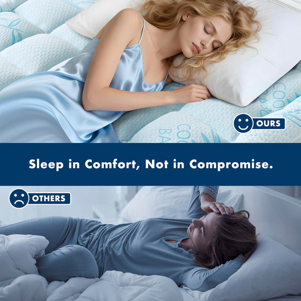 Queen Size Bamboo Mattress Topper | Breathable Pillow Top Pad | Deep Pocket 7–21"