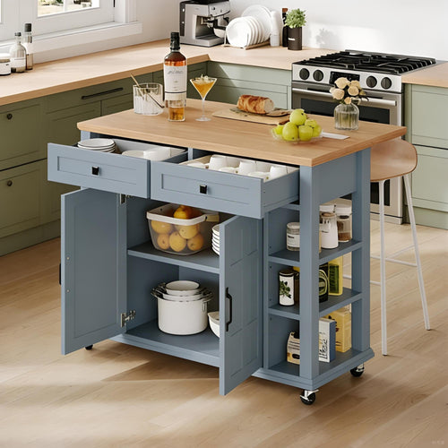 Rolling Kitchen Island with Drop Leaf & Power Outlet